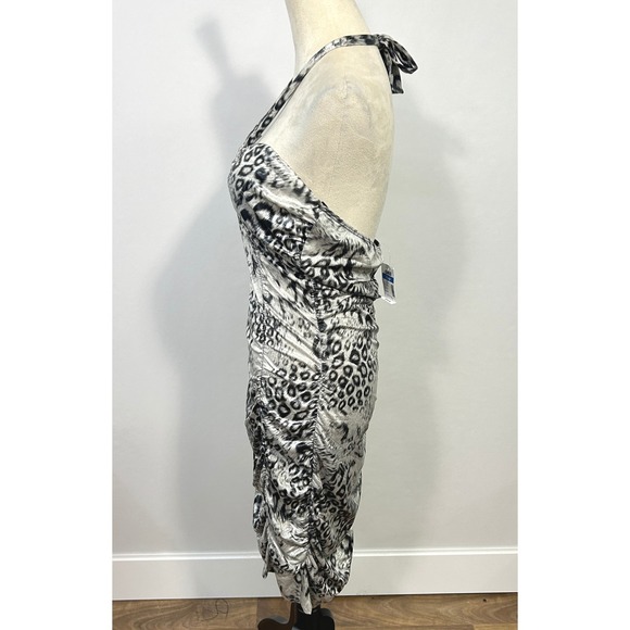 Vintage Y2K Taboo Animal Print Halter Dress XL Ruched Bodycon Club Mob Wife Glam - Picture 4 of 9